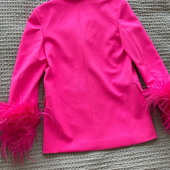 ZARA Straight Cut Feather Blazer Hot Pink size XSMALL - Picture 8 of 8